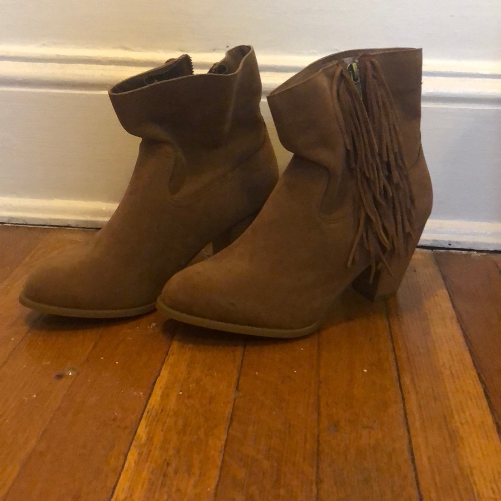 Brown fringe boots